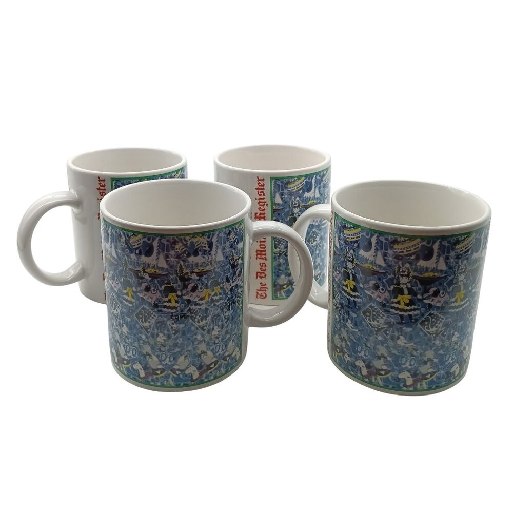 Set of 4 Des Moines Register Ceramic Mugs, Iowa Newspaper Coffee Cups